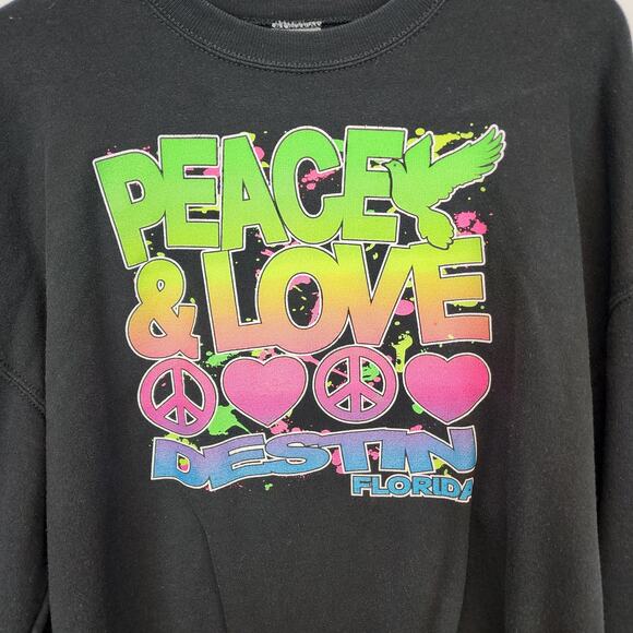 Vintage Destin Florida Neon Graffiti Sweatshirt Size L Black Crew Street Casual - Picture 3 of 7